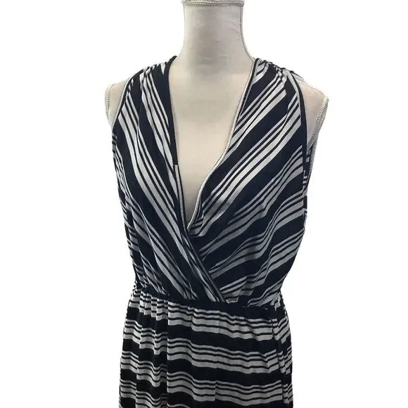 Liberty Love Womens Maxi Long Black White Dress Stripe Size XL Stretch - Picture 2 of 7